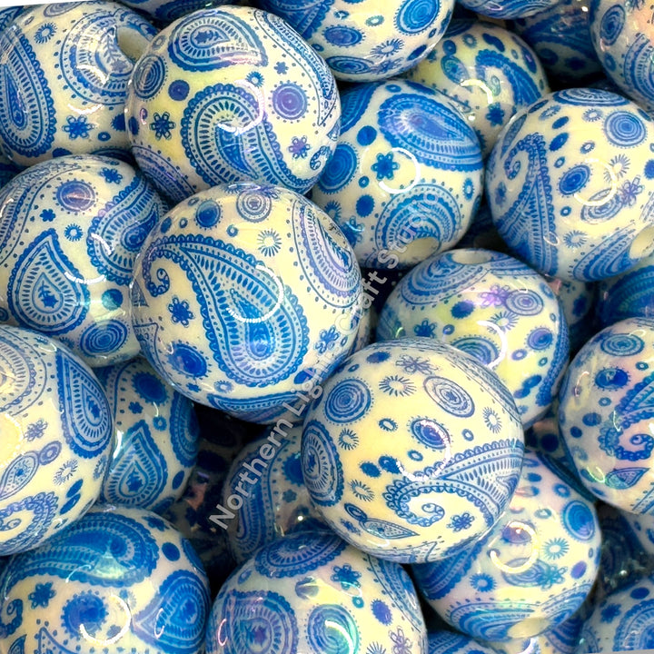 Paisley Bandana Printed 16mm Acrylic Beads - 20pc.