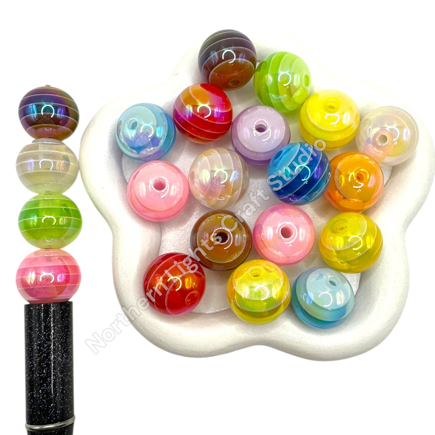 Acrylic UV Color Stripe 16mm Beads - 20pc.