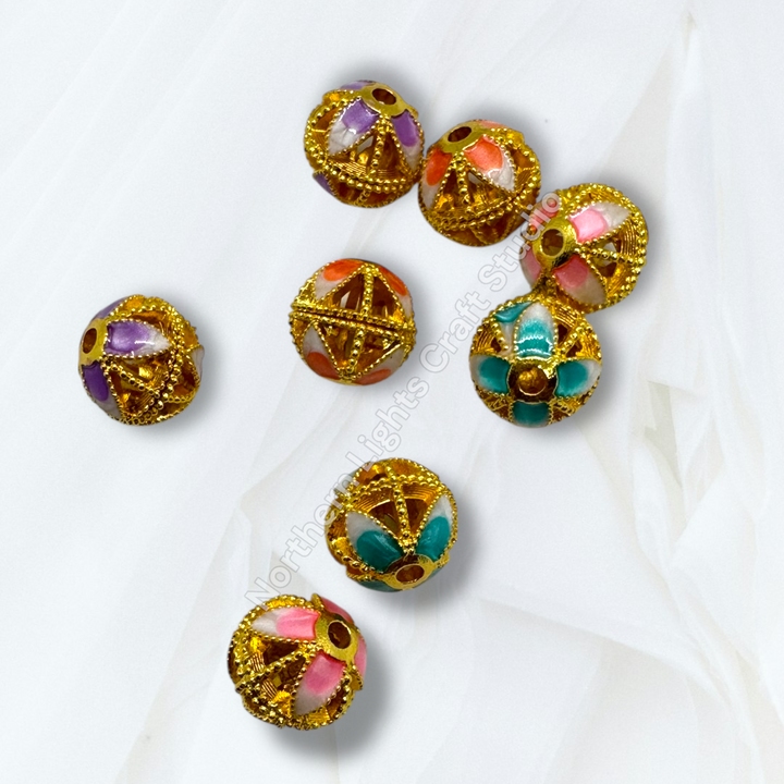 Copper Base Gold Plated Enamel Lotus Petal 10mm Beads - 10pcs.