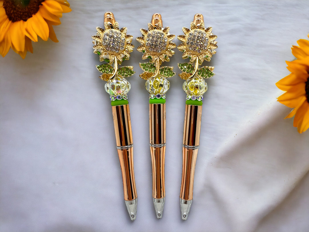 Rhinestone Sunflower Pen, Beaded Sunflower Pen, Fancy Sunflower Pen, Bling Sunflower Pen, Glam Sunflower Pen