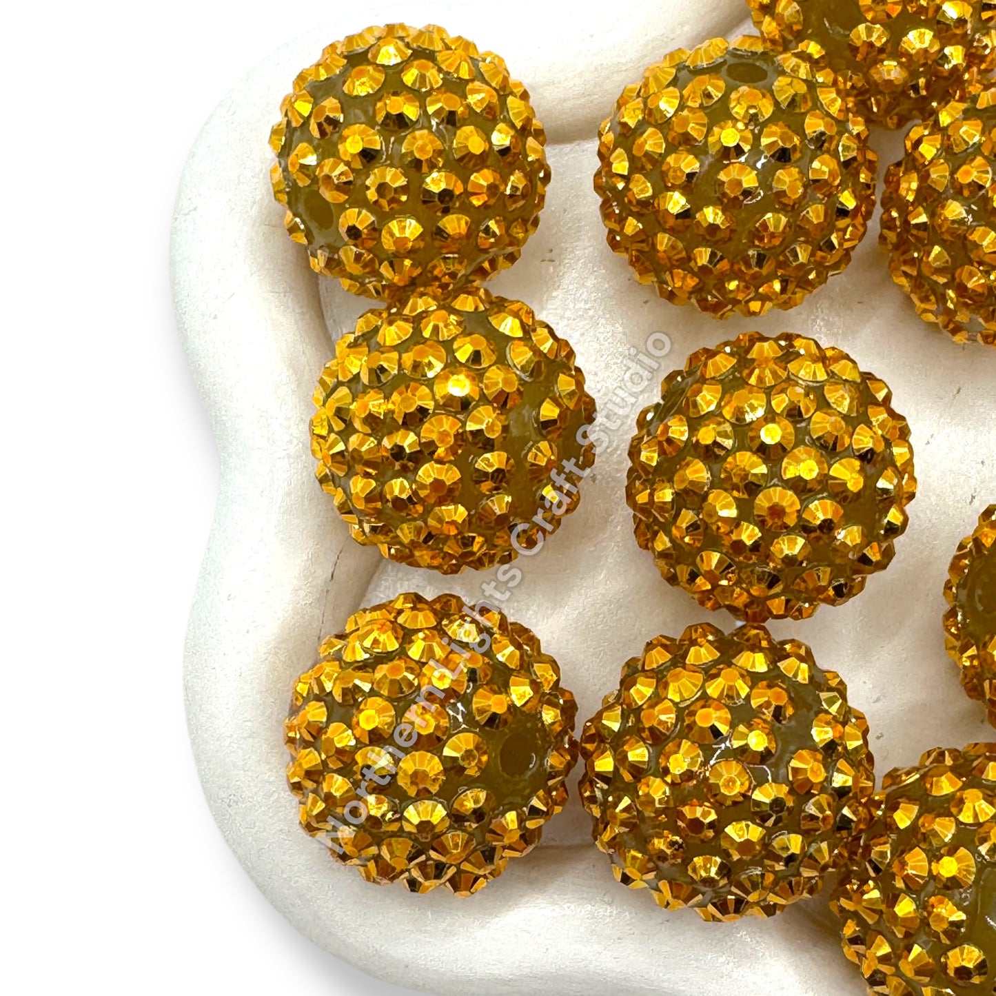 Dark Gold Color Acrylic Rhinestone Bubblegum Beads - 10pc.
