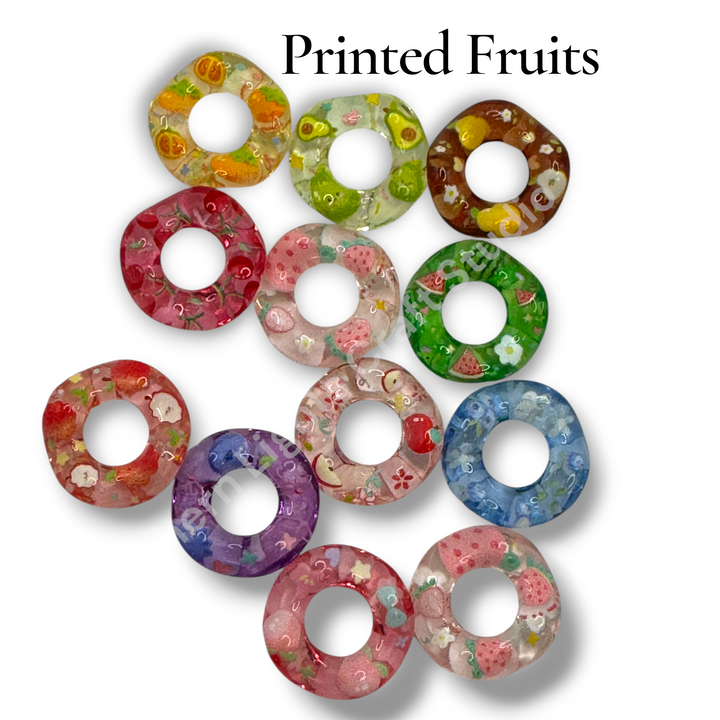 Fruit Printed Wavy 16mm Acrylic Spacer Mix  - 50pc. Mix