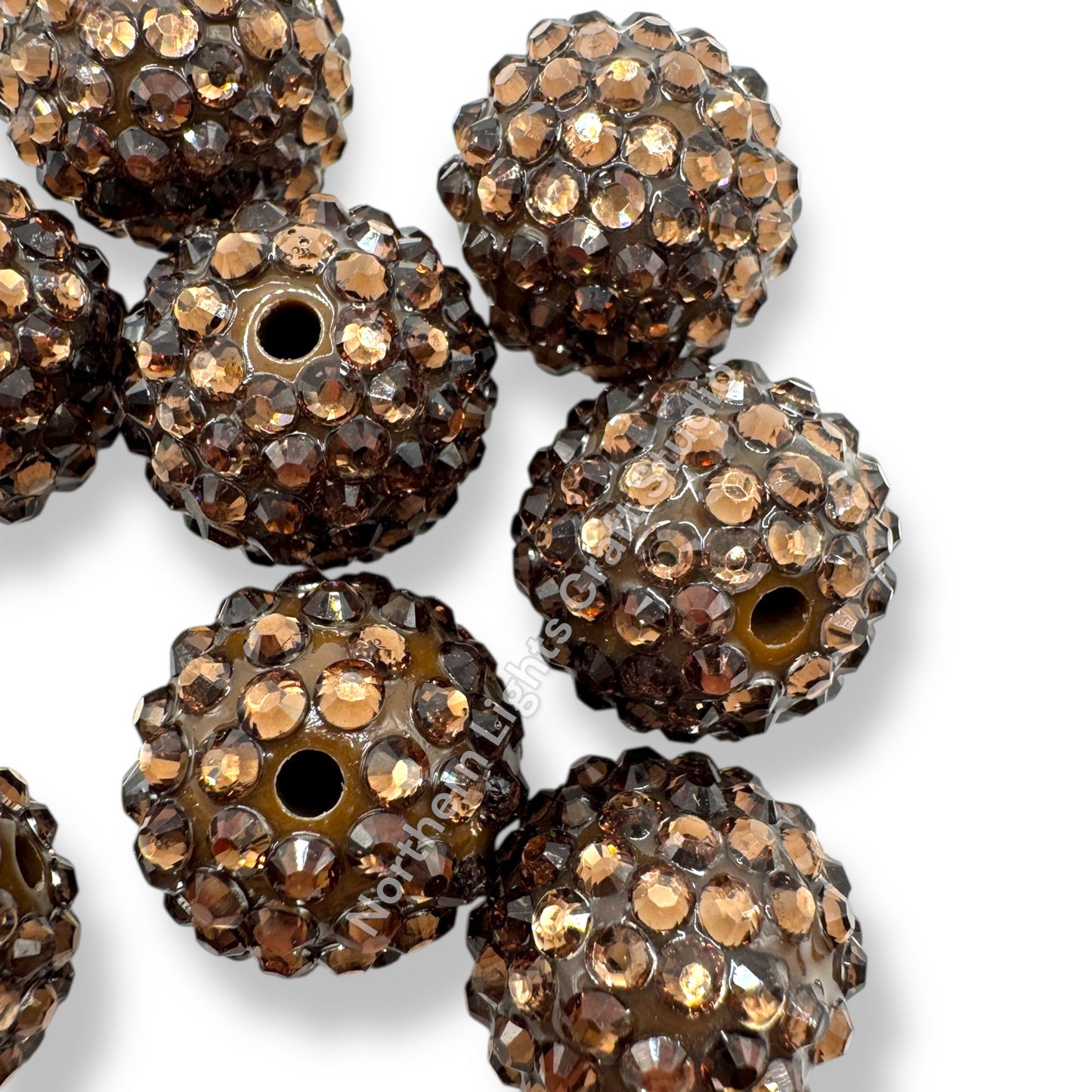 Brown Clear 20mm Acrylic Rhinestone Bubblegum Beads - 10pc.
