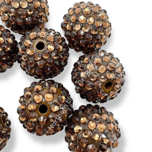 Brown Clear 20mm Acrylic Rhinestone Bubblegum Beads - 10pc.