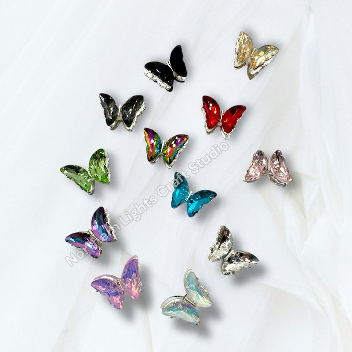 Metal Alloy Silver Crystal Butterfly Bead -2pc.