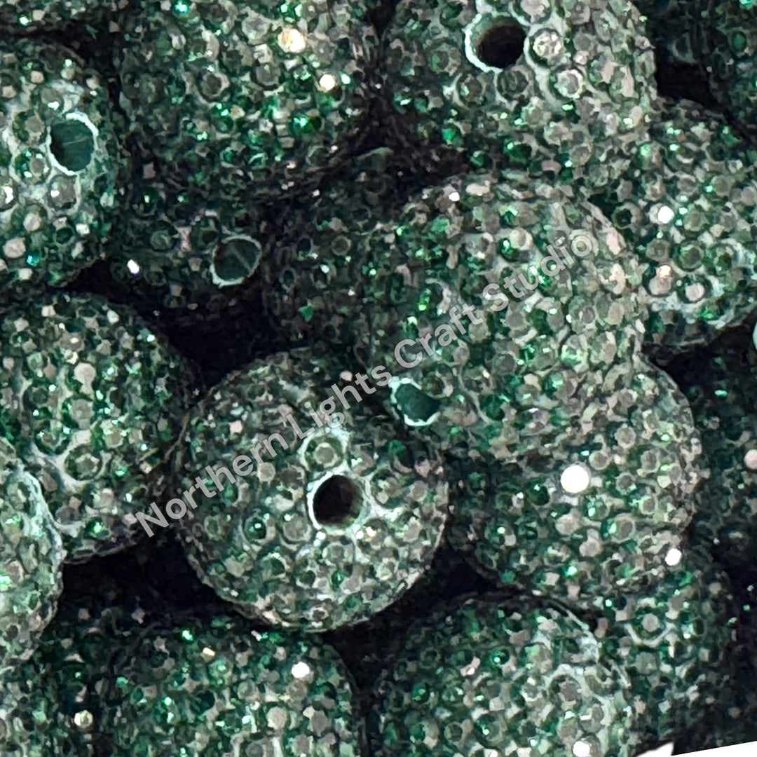 Emerald Rhinestone Clay Base Beads-16mm - 10pc.