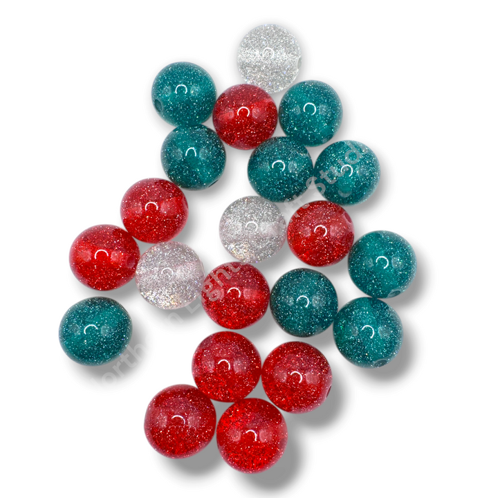 Glitter Dust Christmas 16mm Resin Bead Mix - 20 Pcs.