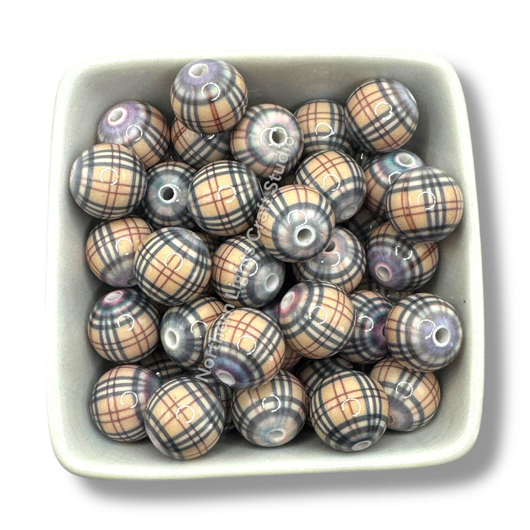 Plaid Print 16mm Bead - 10 pcs.