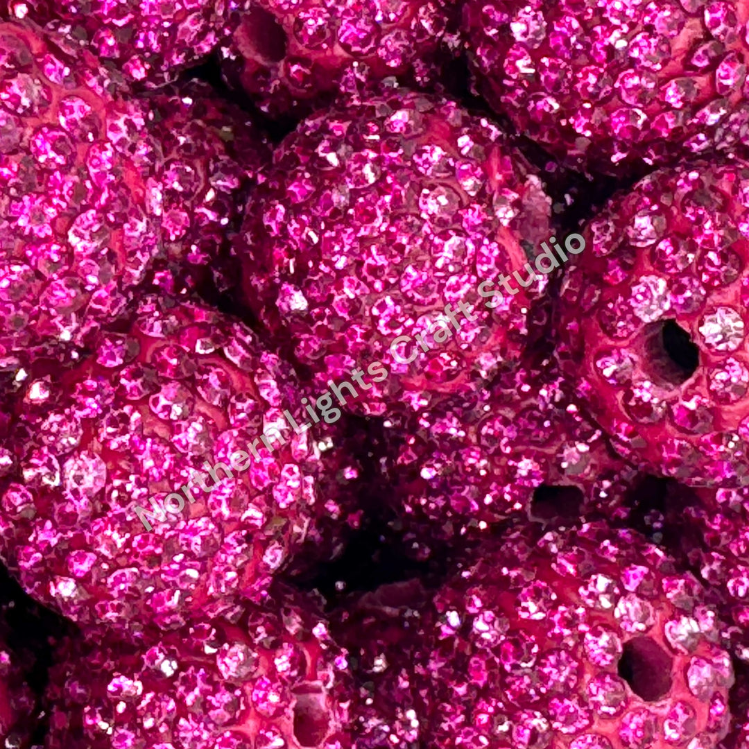 Hot Pink Rhinestone Clay Base Beads-16mm - 10pc.