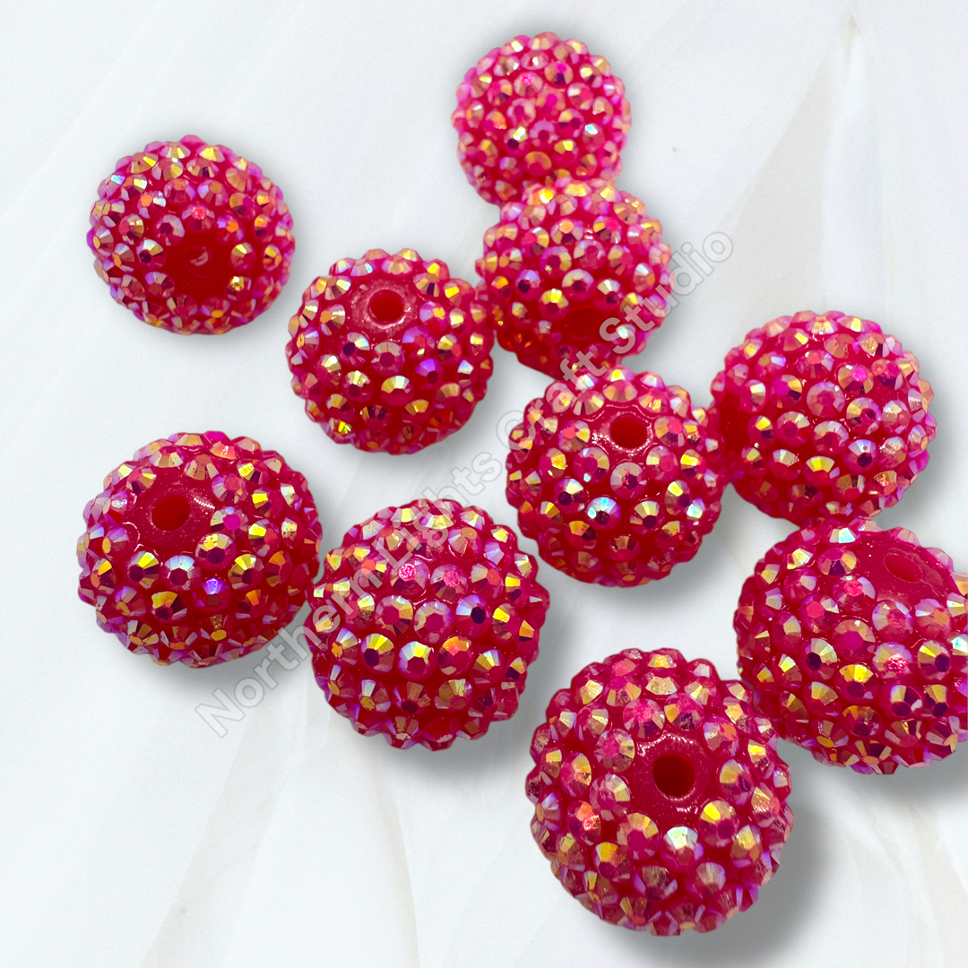 Fuchsia 20mm Acrylic Rhinestone Bubblegum Beads - 10pc.