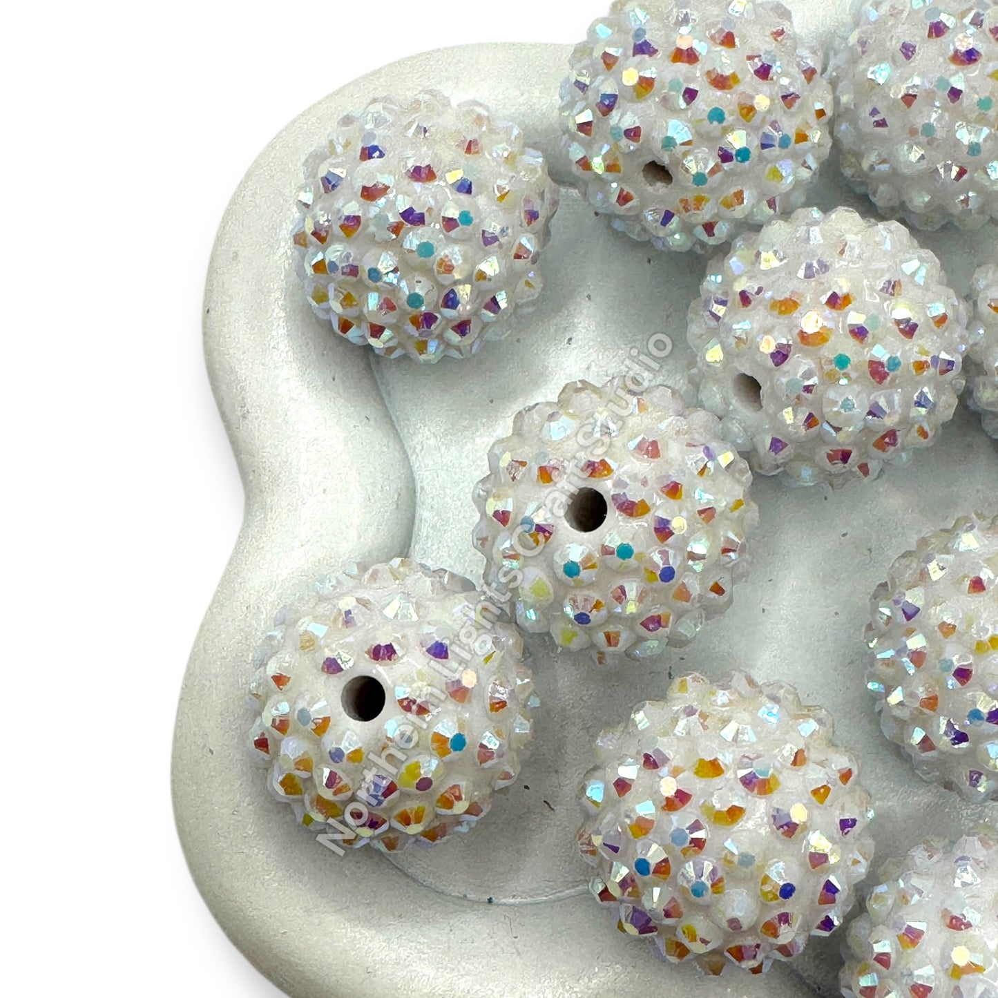 White AB Acrylic Rhinestone Bubblegum Beads - 10pc.