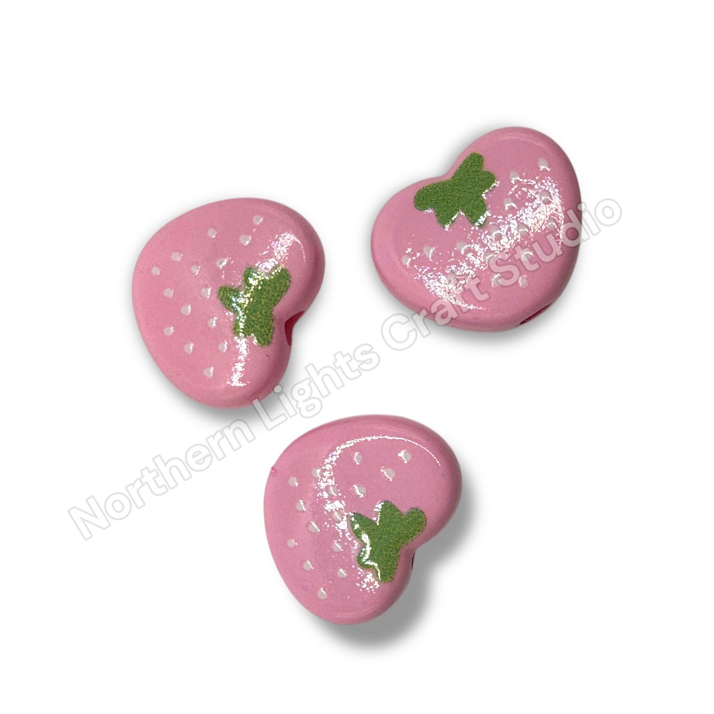 Strawberry Heart Bead - 10pc.