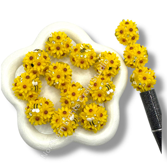 Bee Charm with Rhinestone Accent Fancy Flower Bead -2pc.