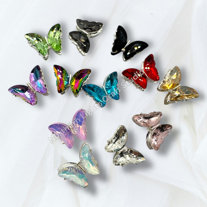 Metal Alloy Silver Crystal Butterfly Bead -2pc.