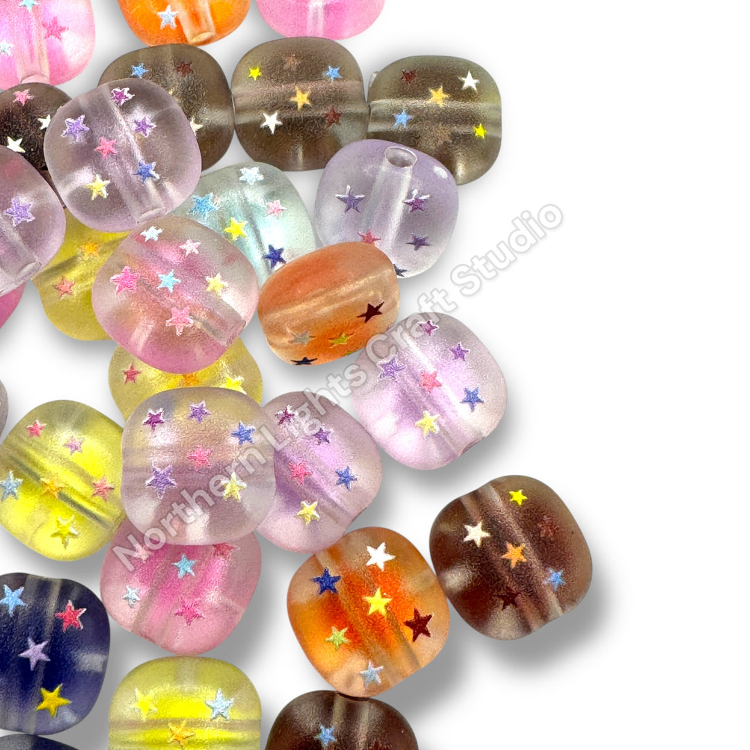 Puffy Square Star 14mm Pillow Beads -10pc.