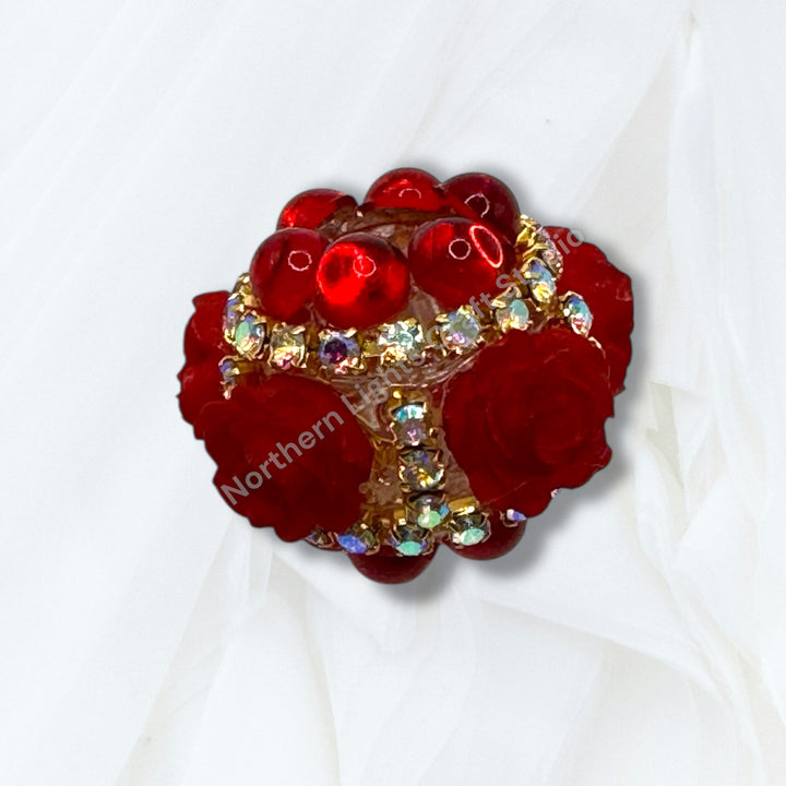 Fancy Velvet Flower and Rhinestone Bead -2pc.