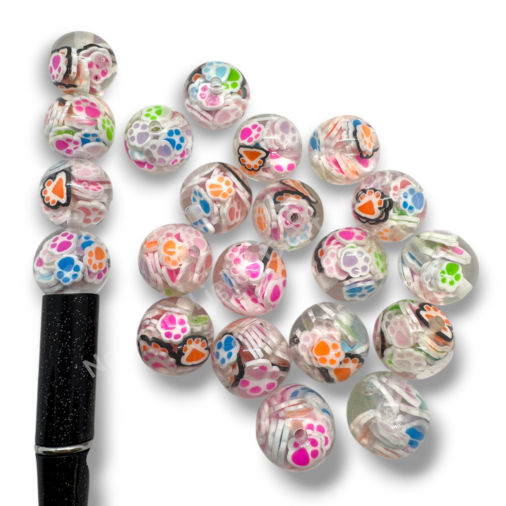 Paw Colorful Premium Confetti 16mm Resin Beads - 10pc.