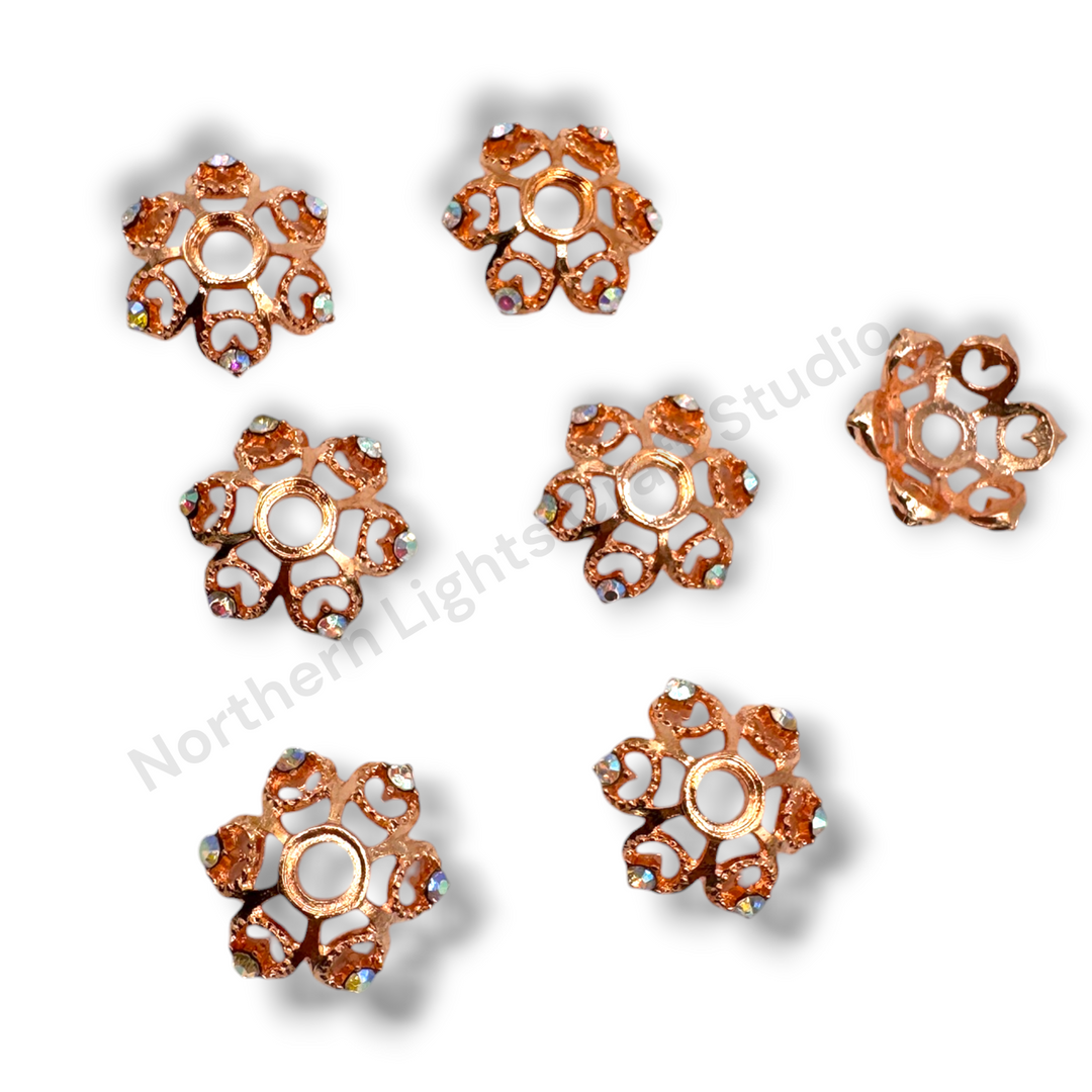 Daisy Metal Flower Rhinestone Silver 18mm Bead Cap  - 10pc.