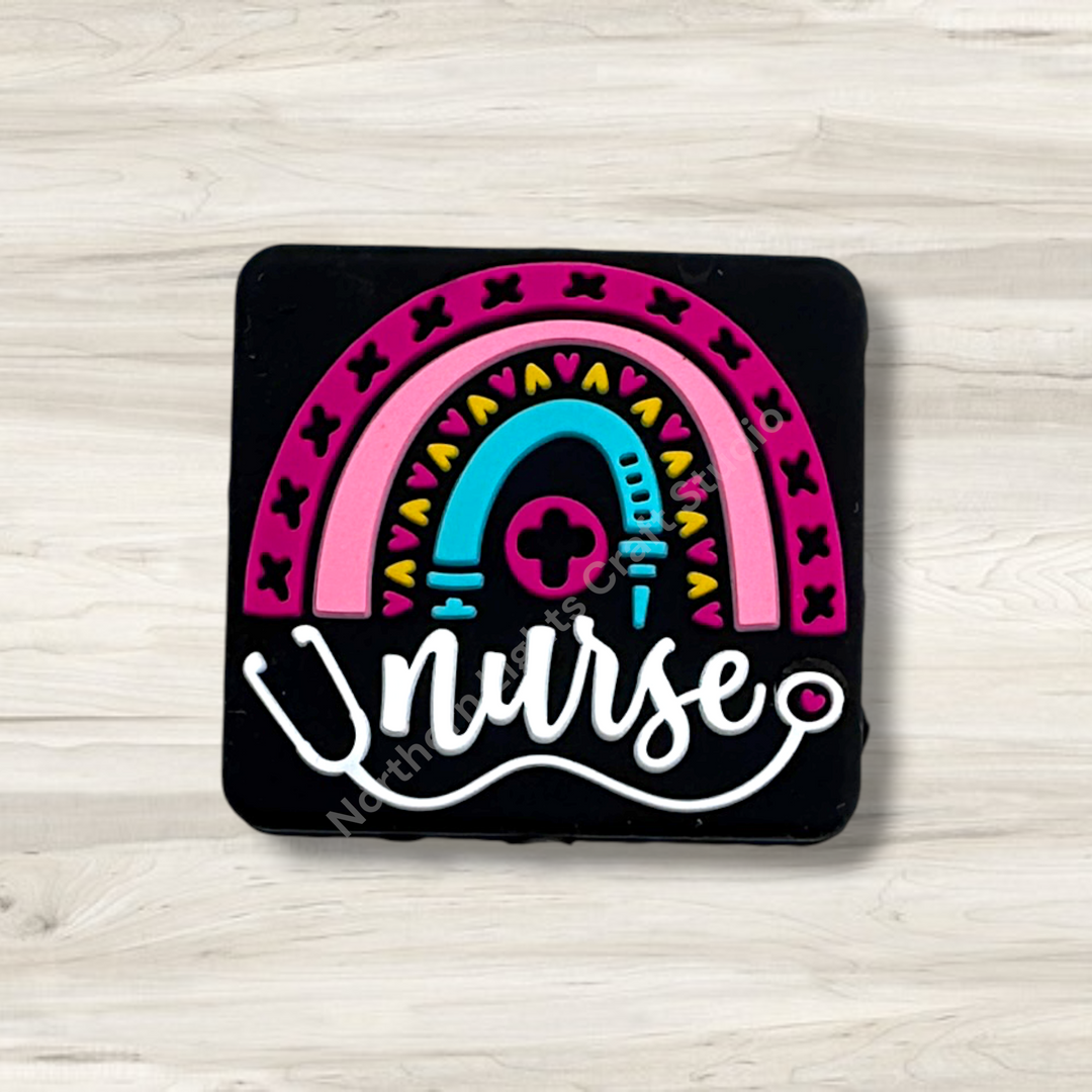 Nurse Rainbow Black Silicone Focal Bead