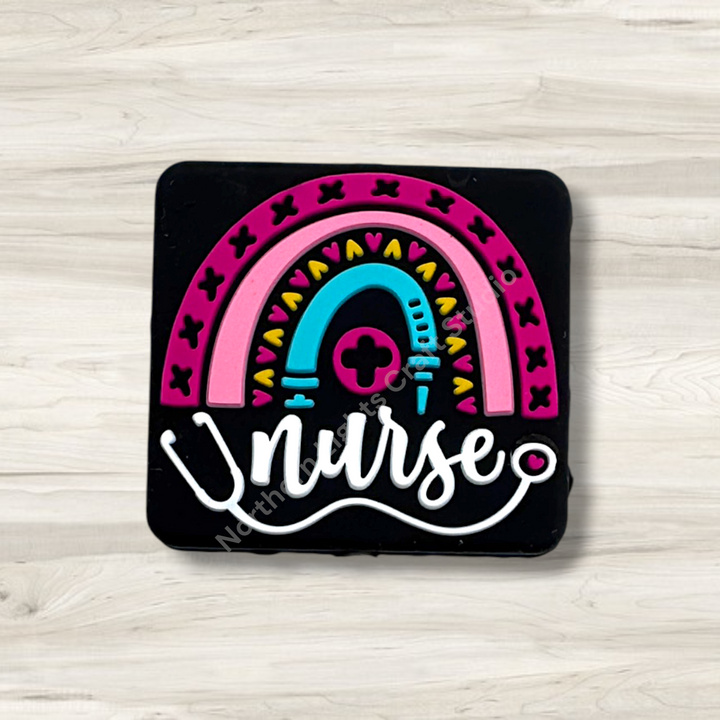 Nurse Rainbow Black Silicone Focal Bead