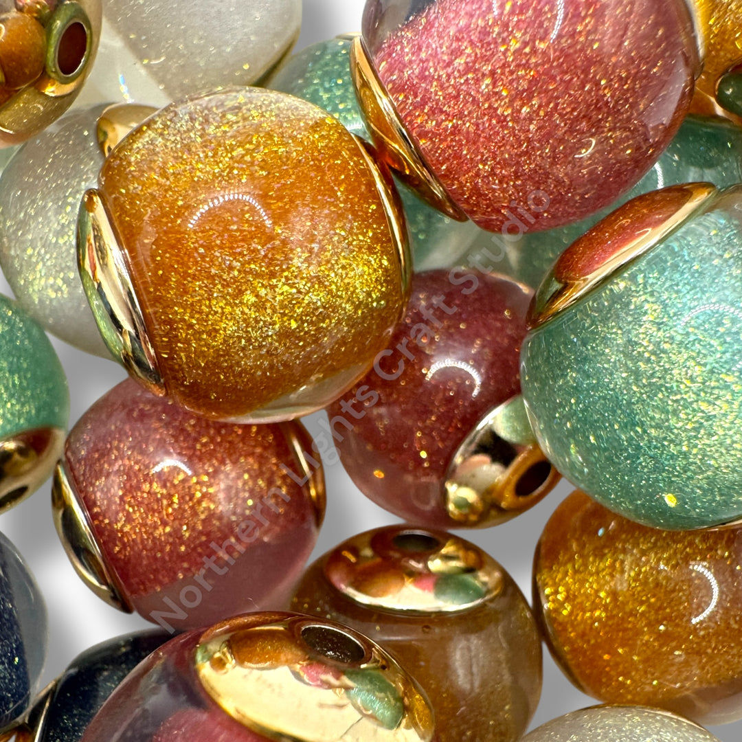 Glitter Gold Cap Layered Galaxy Bead 16mm - 20pc.