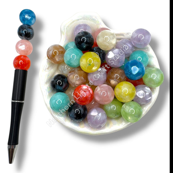 16mm Glitter Heart  Bead - 20 pcs.