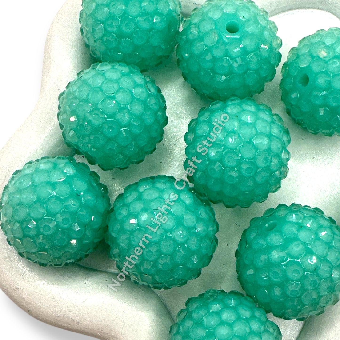 Teal Jelly Acrylic Rhinestone Bubblegum Beads - 10pc.