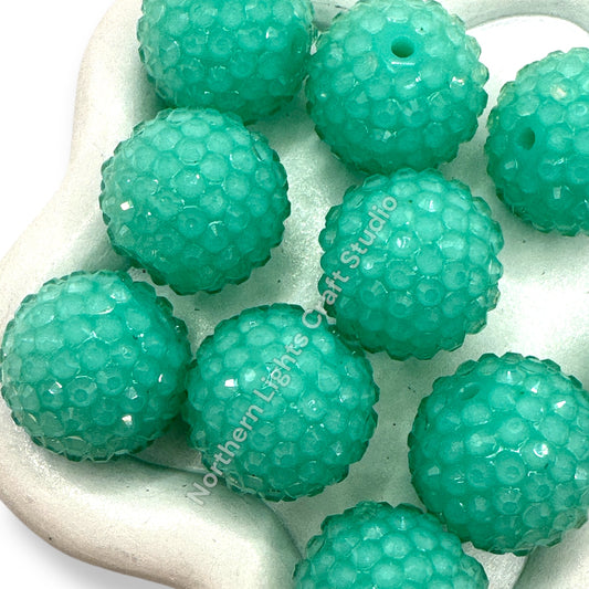 Teal Jelly Acrylic Rhinestone Bubblegum Beads - 10pc.