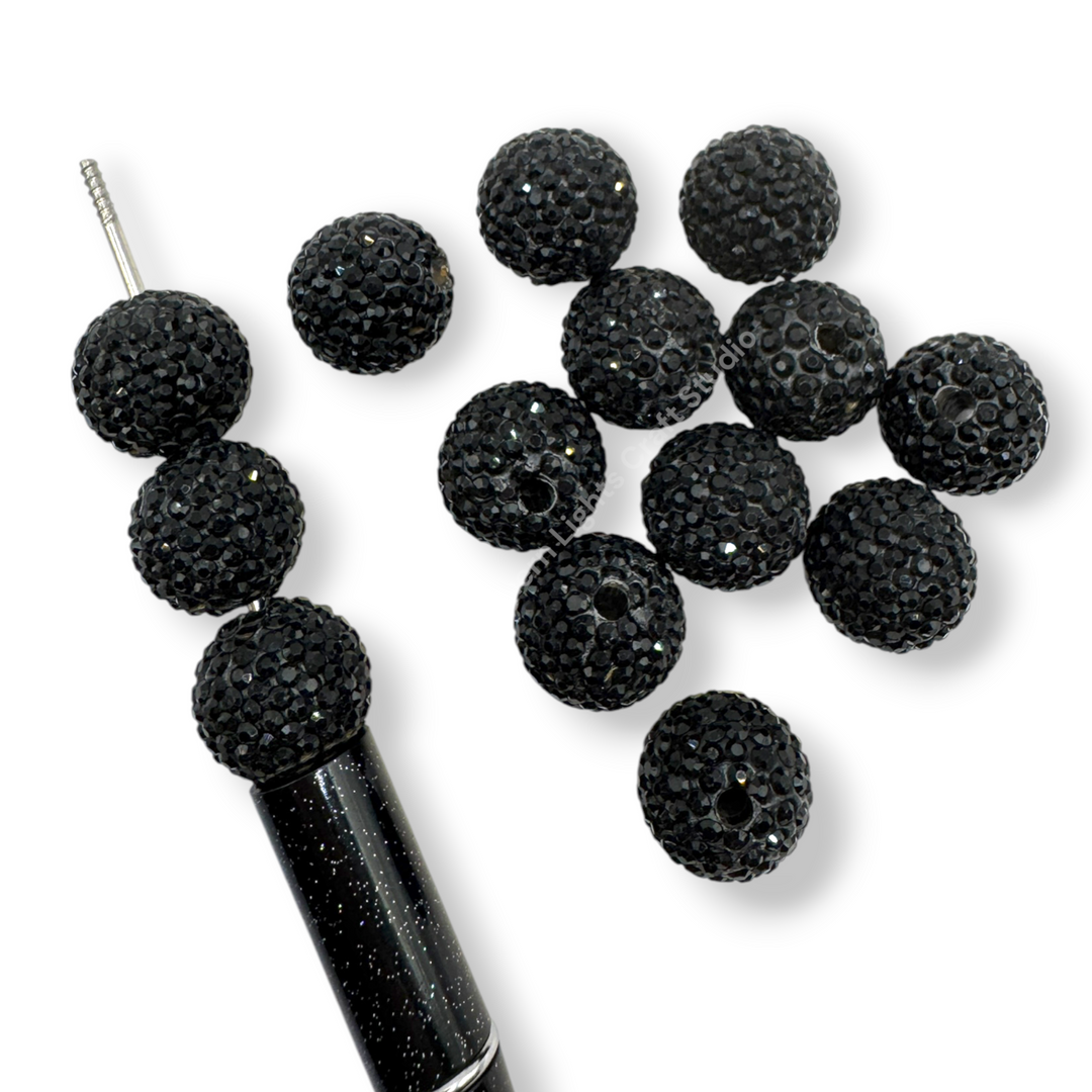 Black Rhinestone Clay Base 16mm Beads- 10pc.