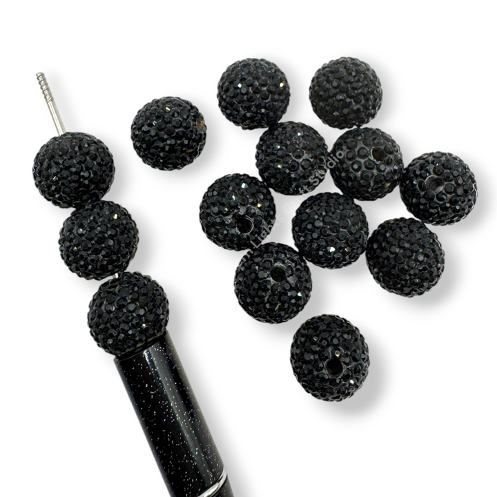 Black Rhinestone Clay Base 16mm Beads- 10pc.