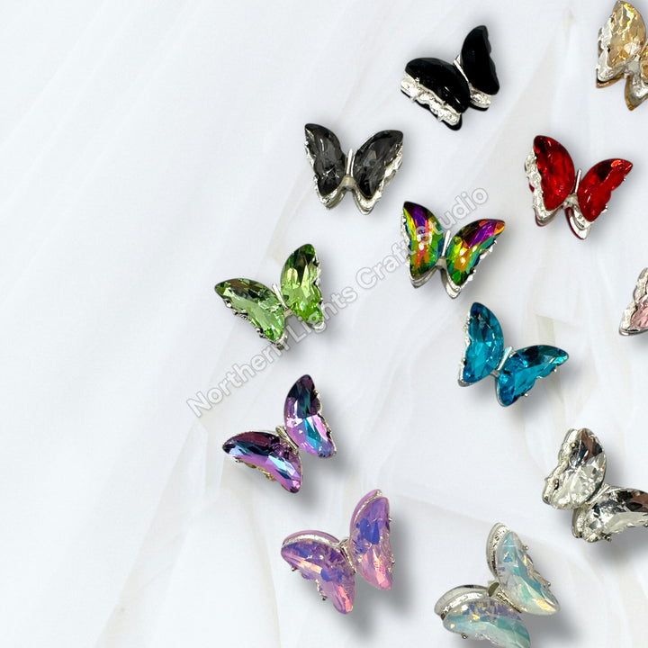 Metal Alloy Silver Crystal Butterfly Bead -2pc.