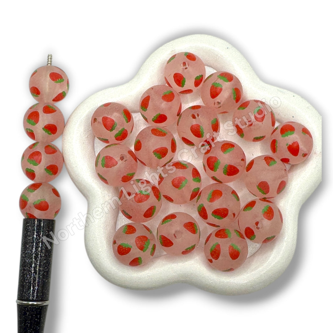 Strawberry or Apple Printed Beads -16mm - 10pc.