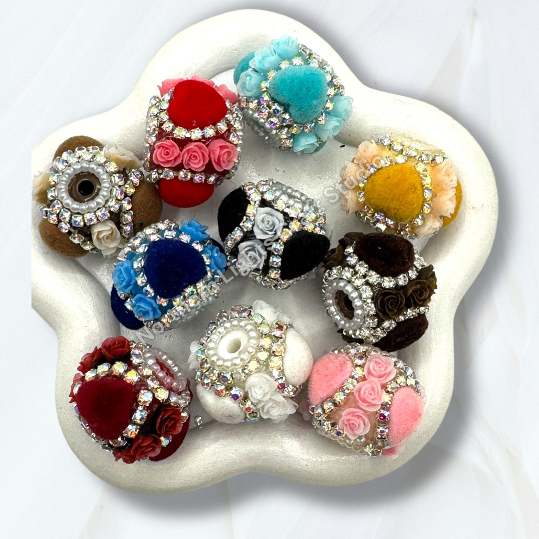 Fancy Velvet Heart and Flower Bead - 10pc.  mix