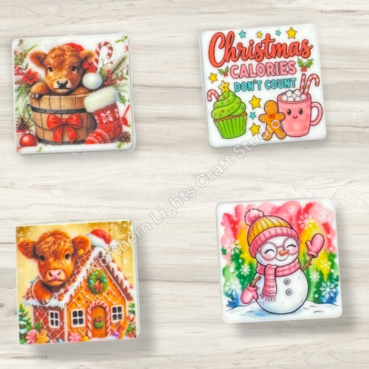 Cute Printed Christmas Theme Focal Beads - 1pc.