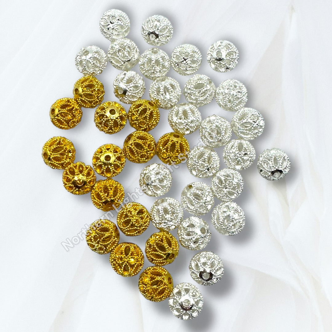Metal Filigree Copper Base 10mm Beads- Fits Pen -5pc.