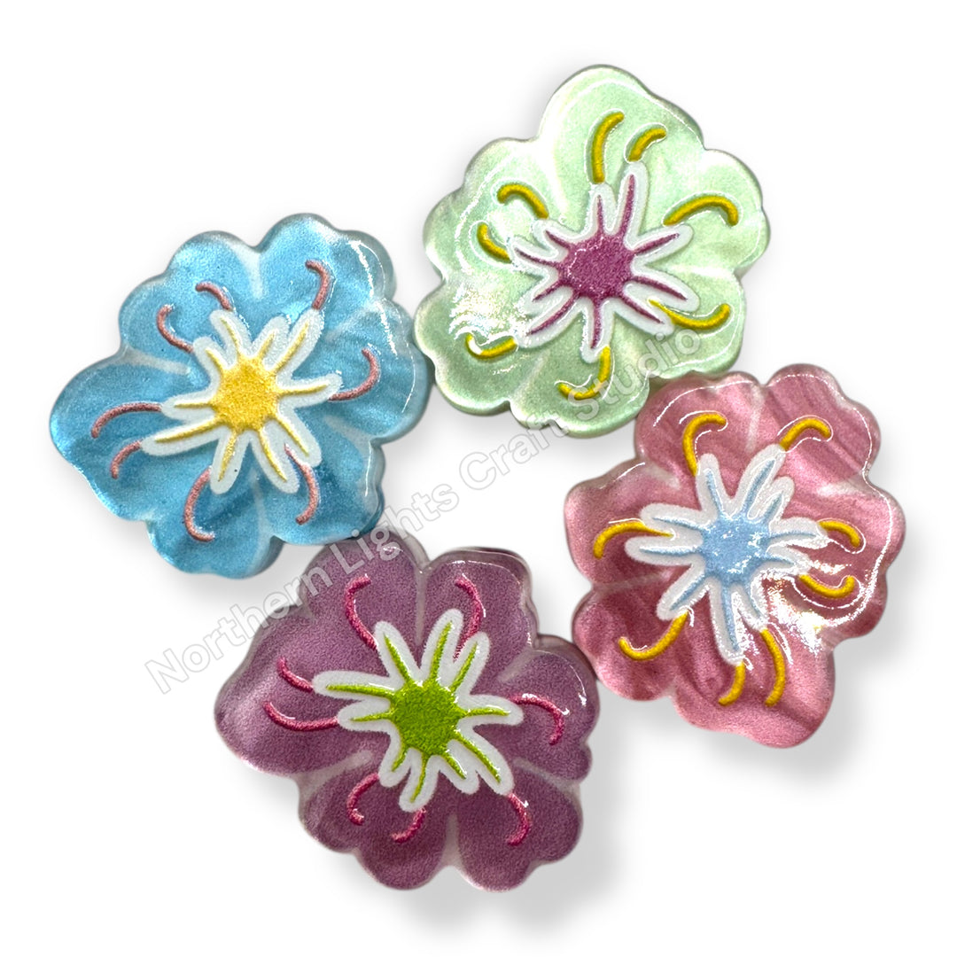 Acrylic Focal Beads, Two-Sided With Holes - Mix