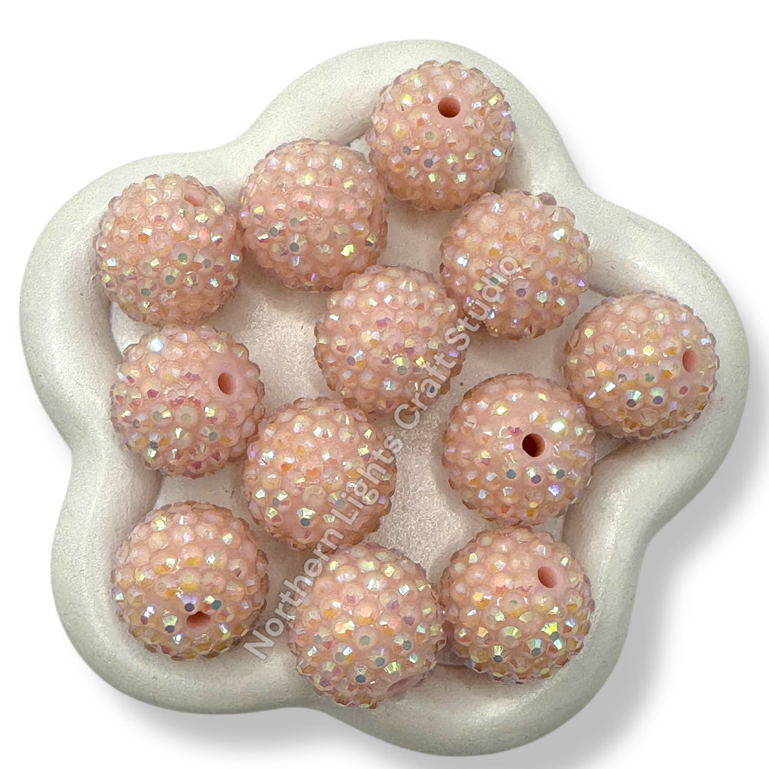 Peach Ice 20mm Acrylic Rhinestone Bubblegum Beads - 10pc.