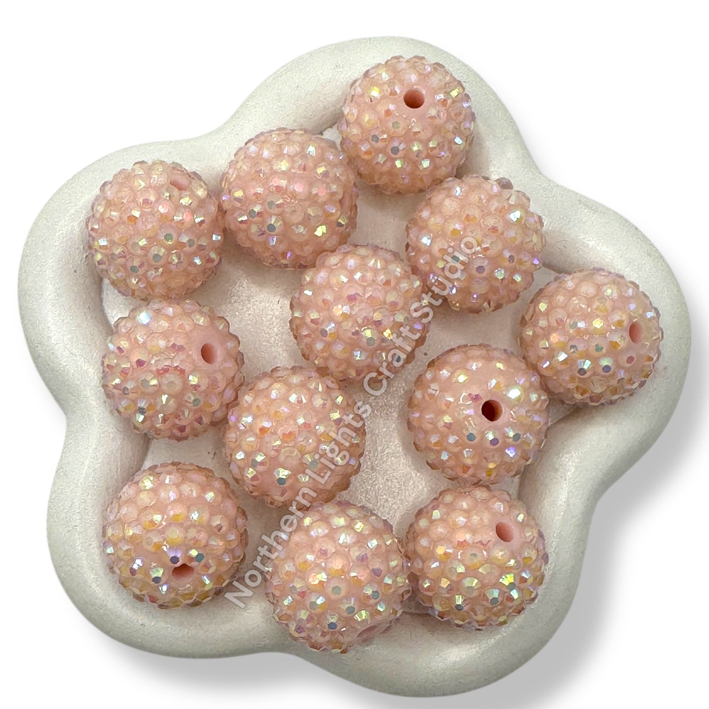 Peach Ice Acrylic Rhinestone Bubblegum Beads - 10pc.