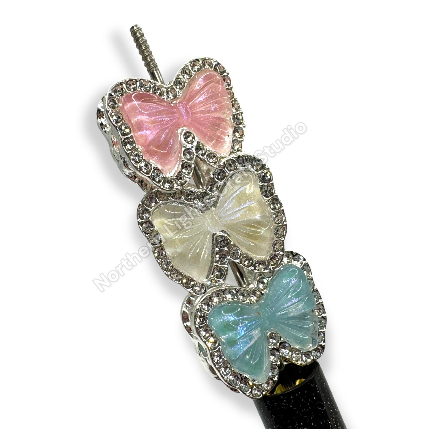 Metal Alloy and Acrylic Bow Bead - 4 holes - fits pen - 2pc.