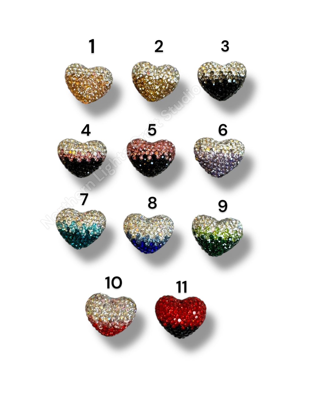 Ombre Rhinestone Heart Beads - Read Description