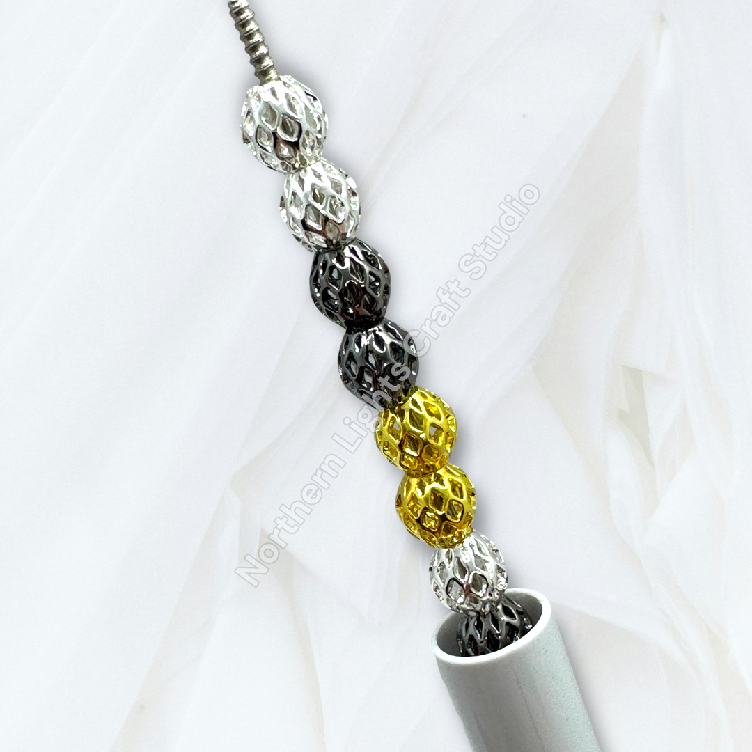 Lattice Design Metal Round 8mm Spacer Beads for Pens or Jewelry - 25pc.