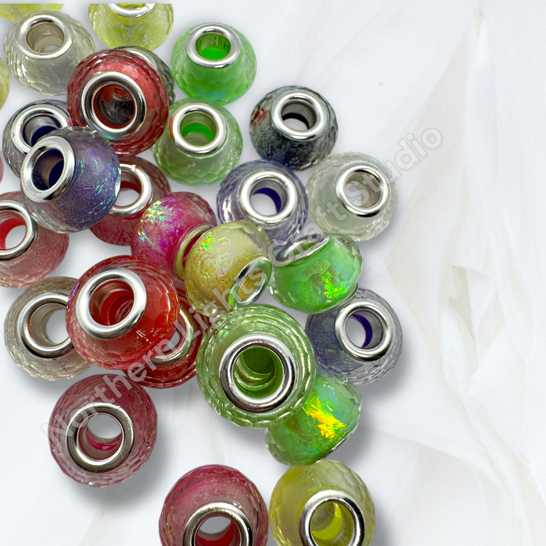 Faceted Irridescent Acrylic 14mm Large Hole Spacer Beads - 25pc. Mix