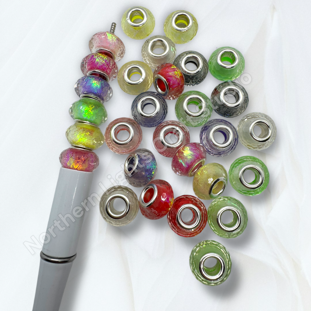 Faceted Irridescent Acrylic 14mm Large Hole Spacer Beads - 25pc. Mix