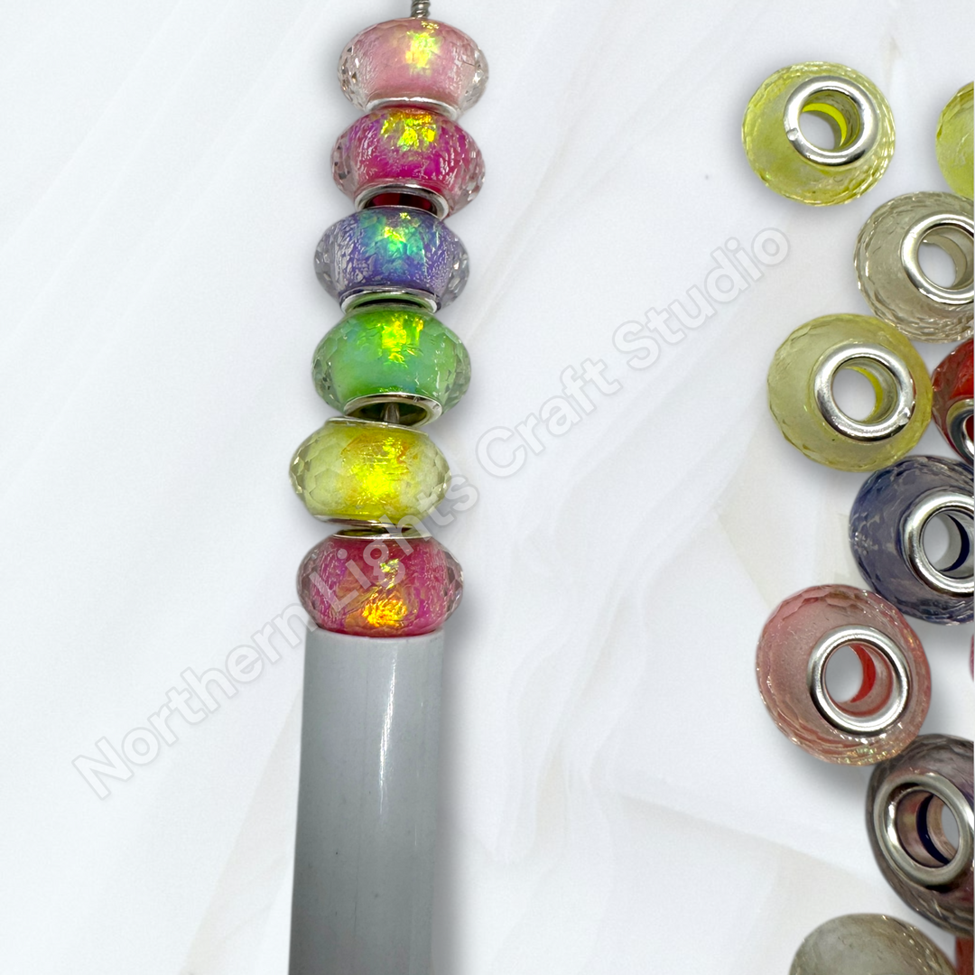 Faceted Irridescent Acrylic 14mm Large Hole Spacer Beads - 25pc. Mix
