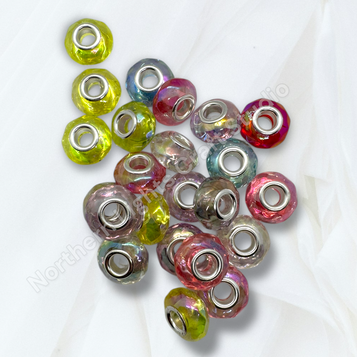 Faceted Irridescent Acrylic 14mm Large Hole Spacer Beads - 25pc. Mix