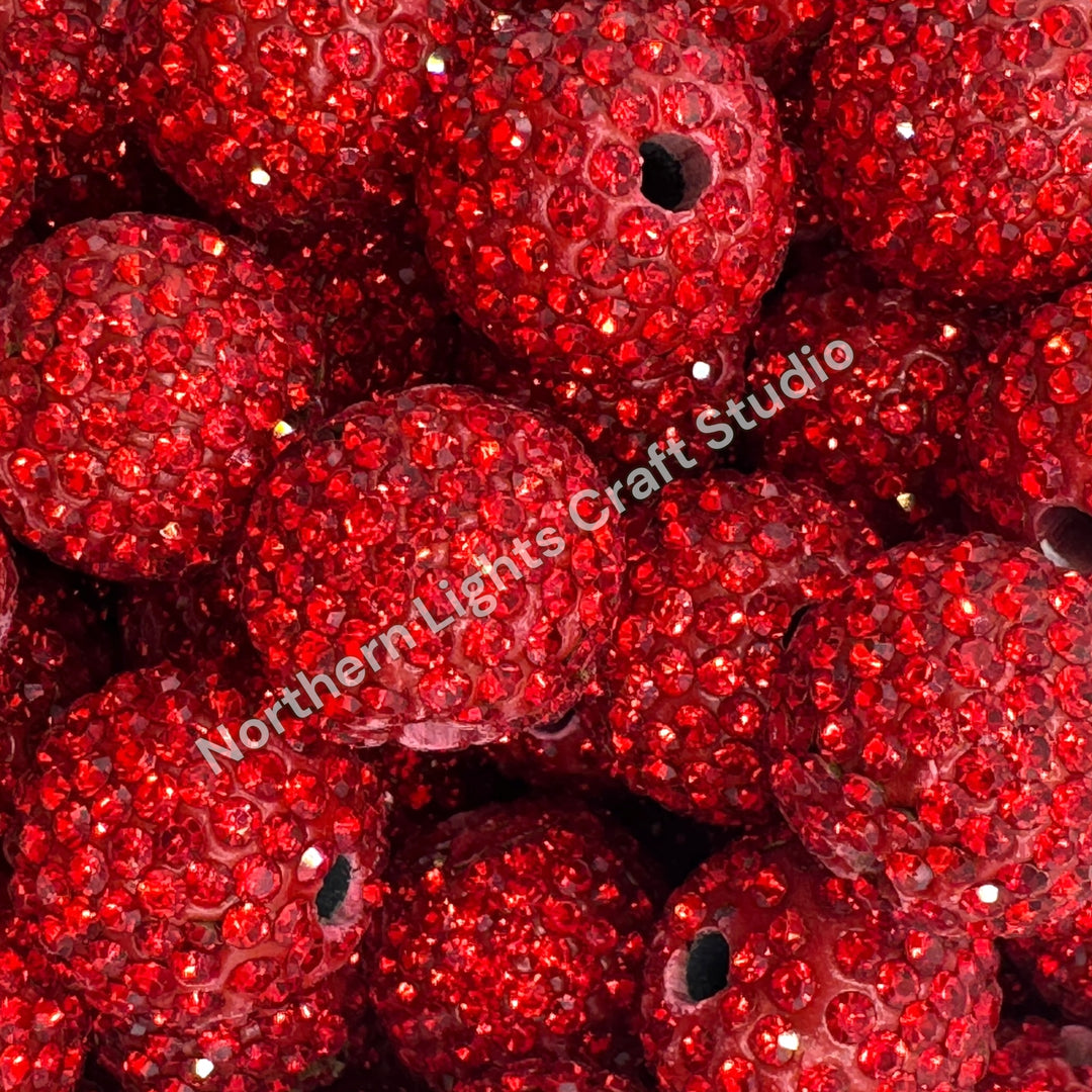 Red Rhinestone Clay Base Beads-16mm - 10pc.