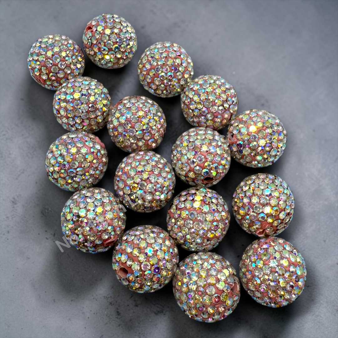 Pink AB Bling Rhinestone Clay Base Beads-16mm - 10pc.