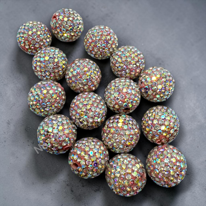 Pink AB Bling Rhinestone Clay Base Beads-16mm - 10pc.