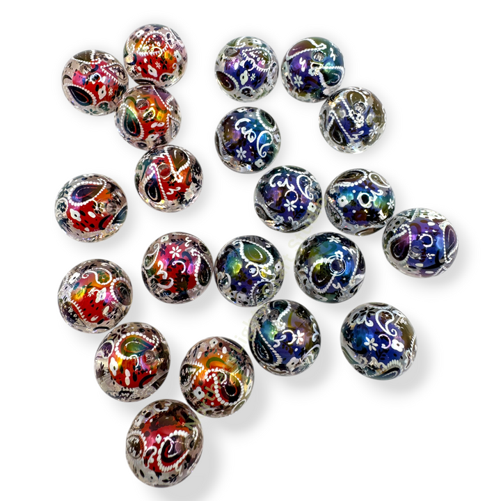 Paisley Double Layer Printed Premium 16mm Acrylic Beads - 20pc.