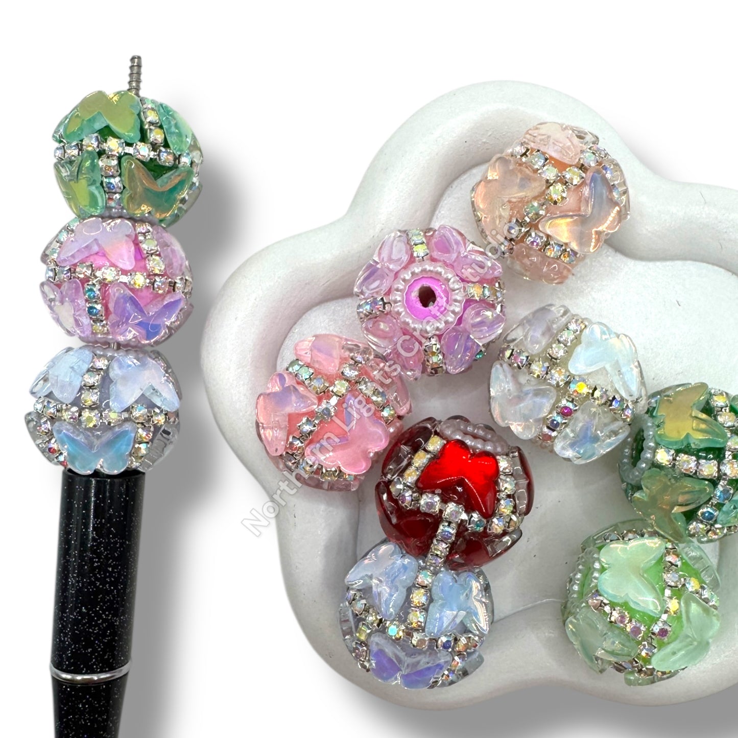 Butterfly Rhinestone Rows Fancy Indian Beads - 2pcs.